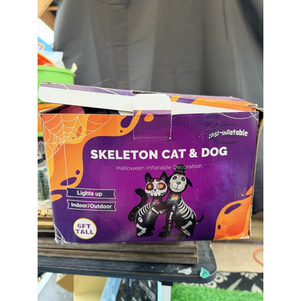 6 FT Halloween Inflatables Light up Skeleton Cat and Dog Day of The Dead